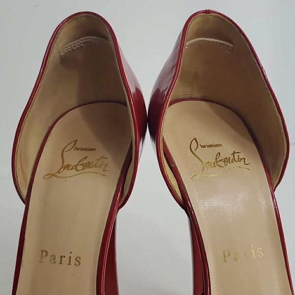 Christian Louboutin Patent Peep Toe Red Heels Size 37.5 - Picture 9 of 14
